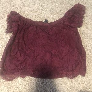 Off the shoulder burgundy top